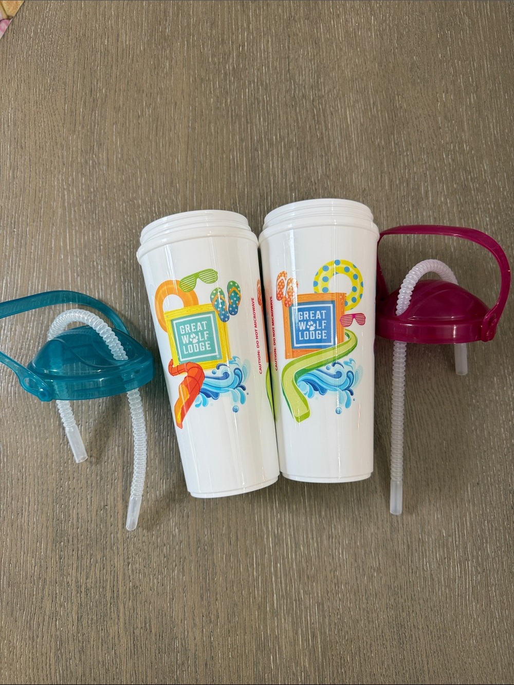 Great Wolf Lodge Refillable Cup Blue & Pink Water Bottles with Handles - Picture 2 of 3